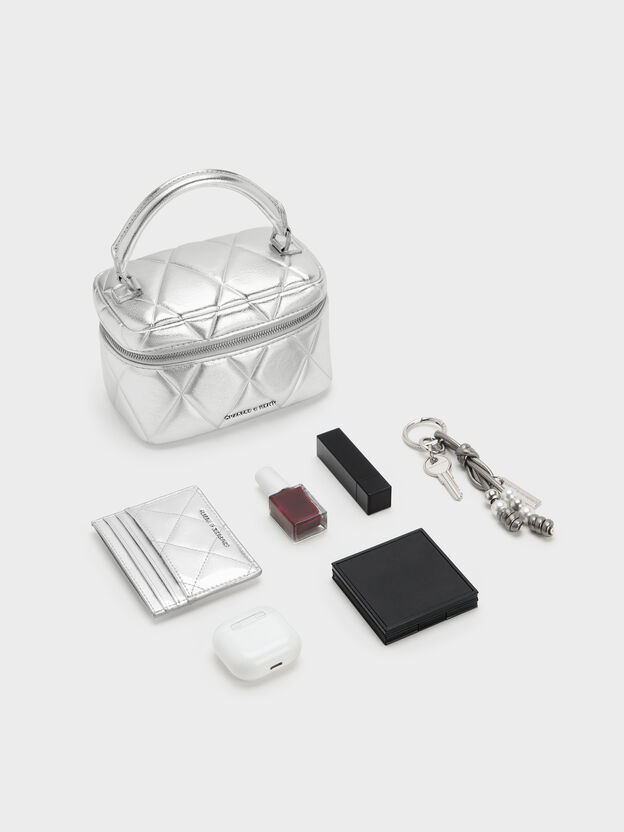 Arwen Metallic Quilted Vanity Bag, Silver, hi-res