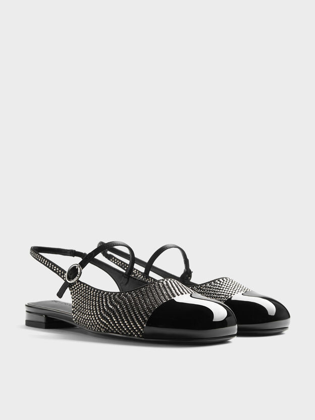 Crystal Cap-Toe Mary Jane Flats, Black Textured, hi-res
