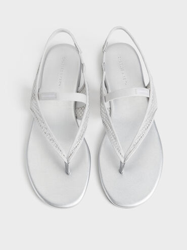 Ellory Mesh Thong Slingback Sandals, Silver, hi-res