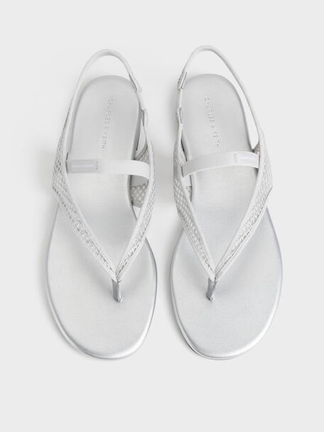 Ellory Mesh Thong Slingback Sandals, Silver, hi-res