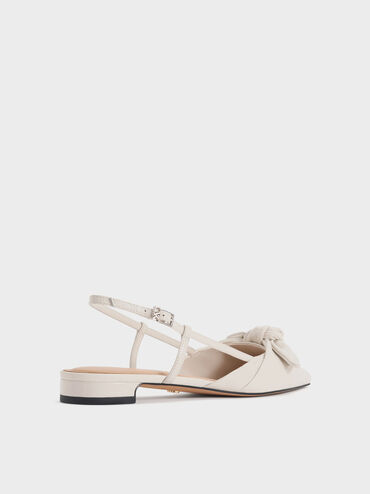 Jayce Leather Crinkle-Effect Knot-Bow Slingback Flats, White, hi-res