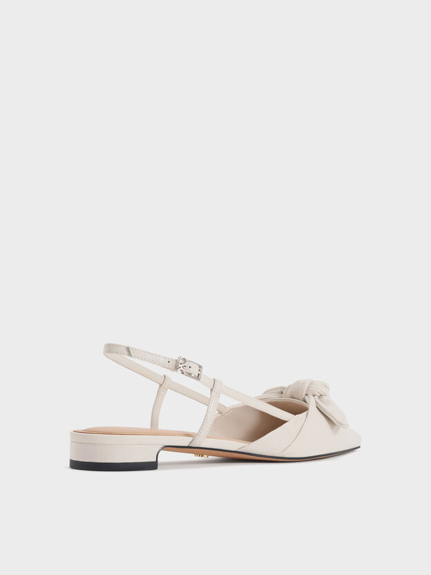 Jayce Leather Knot-Bow Slingback Flats, White, hi-res