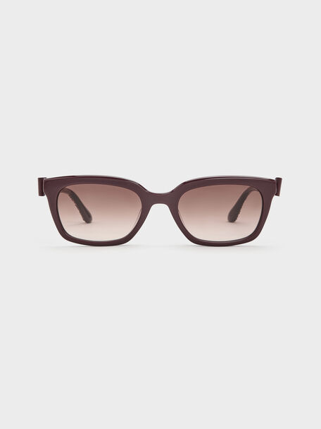 Tanya Bow Rectangular Sunglasses, Wineberry Red, hi-res