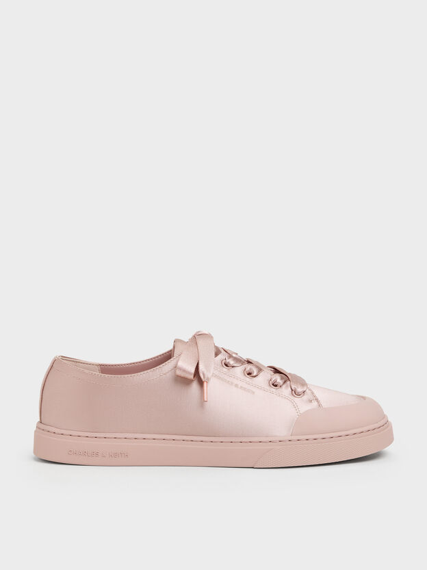 Satin Lace-Up Sneakers, Light Pink, hi-res