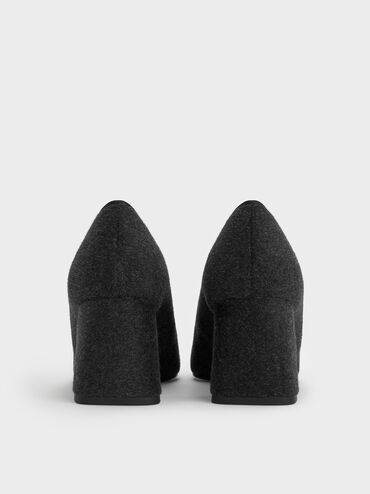 Winona Felt Bow Furry-Strap Mary Jane Pumps, Black Textured, hi-res