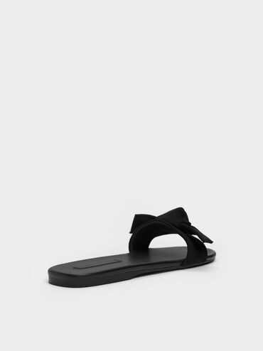 Anika Faux Suede Knot-Bow Slide Sandals, Black Textured, hi-res