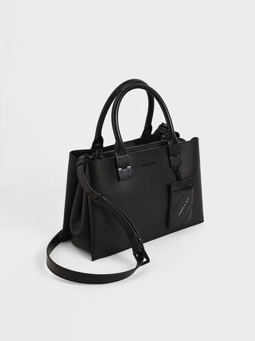 Cameron Double Top Handle Bag, Ultra-Matte Black, hi-res