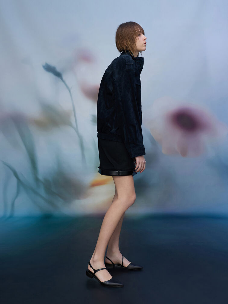 Cordelia Pointed Slingback Flats, Black, hi-res