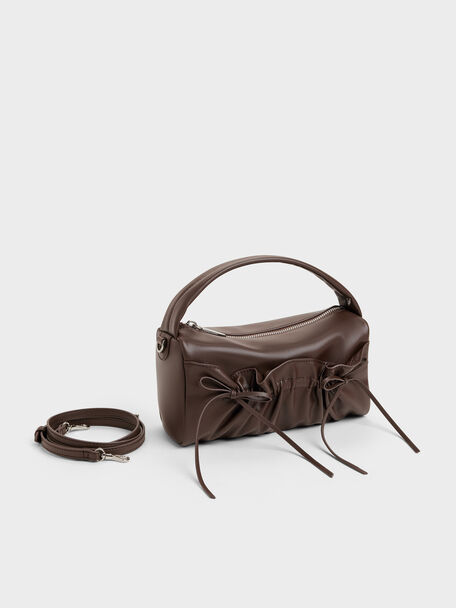 Reese Ruched Bow Top Handle Bag, Espresso Brown, hi-res