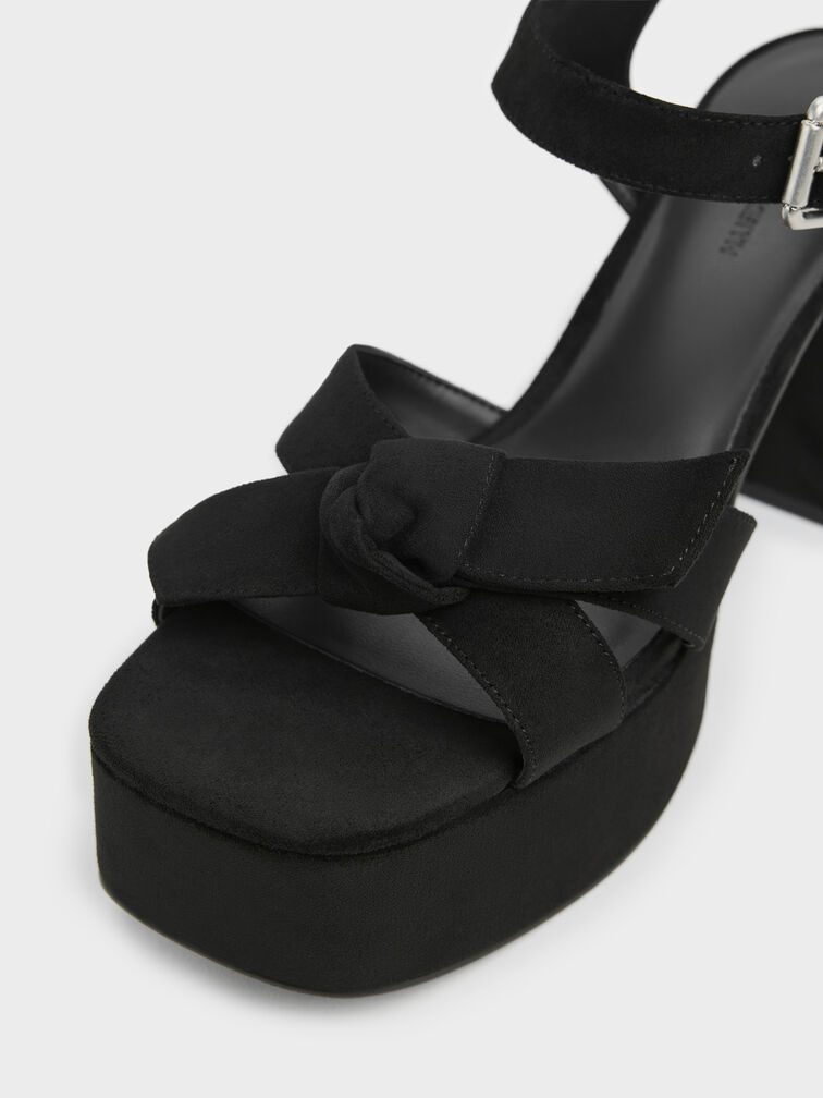 Anika Faux Suede Knot-Bow Platform Sandals, Black Textured, hi-res