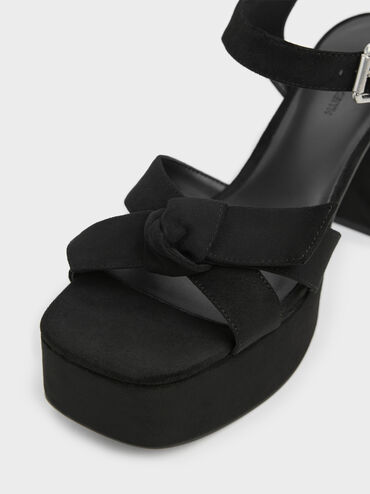 Anika Faux Suede Knot-Bow Platform Sandals, Black Textured, hi-res