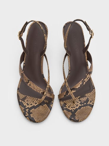 Snake-Print Stiletto Slingback Thong Sandals, Animal Print Natural, hi-res