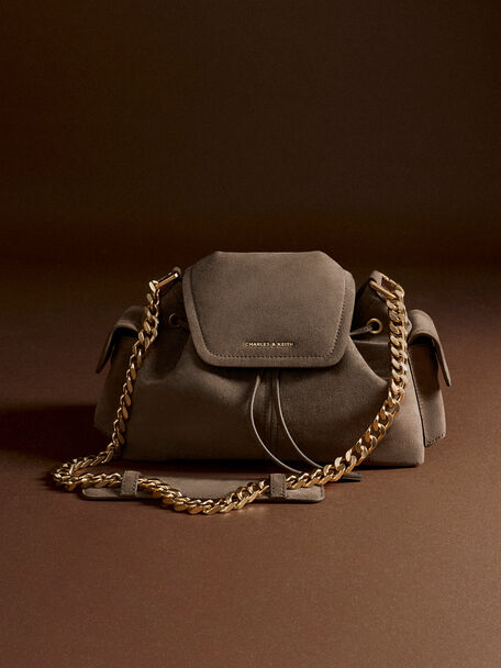 Noane Side-Pocket Two-Way Bucket Bag, Stone Grey, hi-res