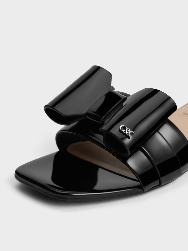 Lu Patent Leather Bow Slide Sandals, Black Patent, hi-res