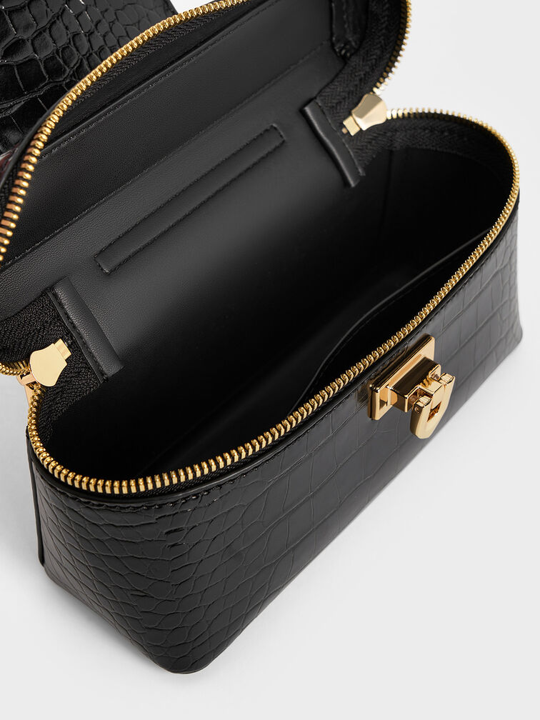 Arwen Croc-Effect Top Handle Vanity Bag, Black, hi-res