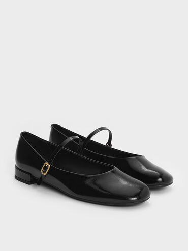Gertrude Patent Round-Toe Mary Janes, Black Patent, hi-res
