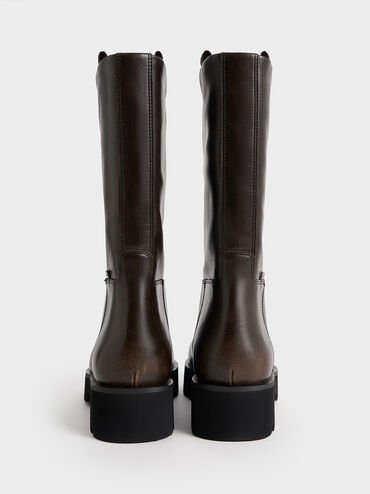 Double Pull-Tab Calf Boots, Dark Brown, hi-res