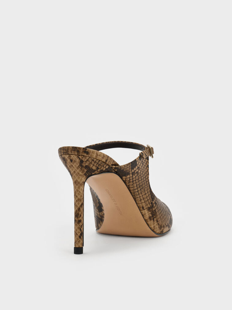 Snake-Print Buckle-Strap Mules, Animal Print Natural, hi-res