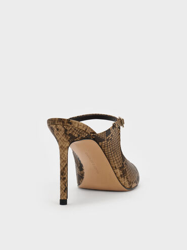 Snake-Print Buckle-Strap Mules, Animal Print Natural, hi-res