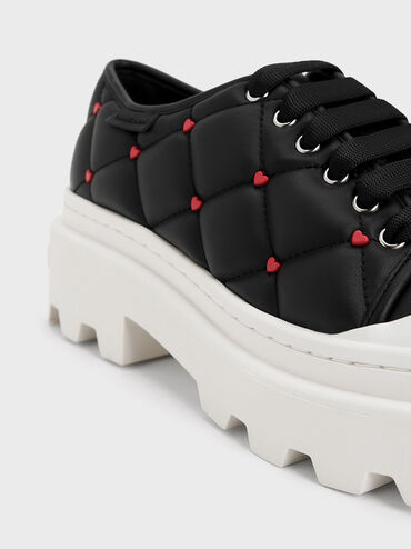 Dahlia Heart-Print Chunky Sneakers, Black, hi-res