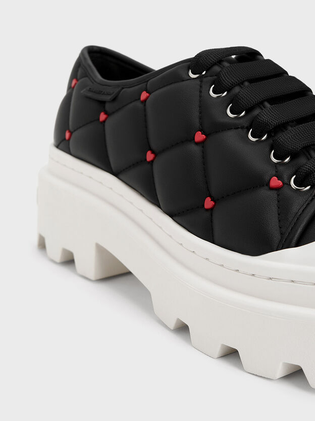 Dahlia Heart-Print Chunky Sneakers, Black, hi-res