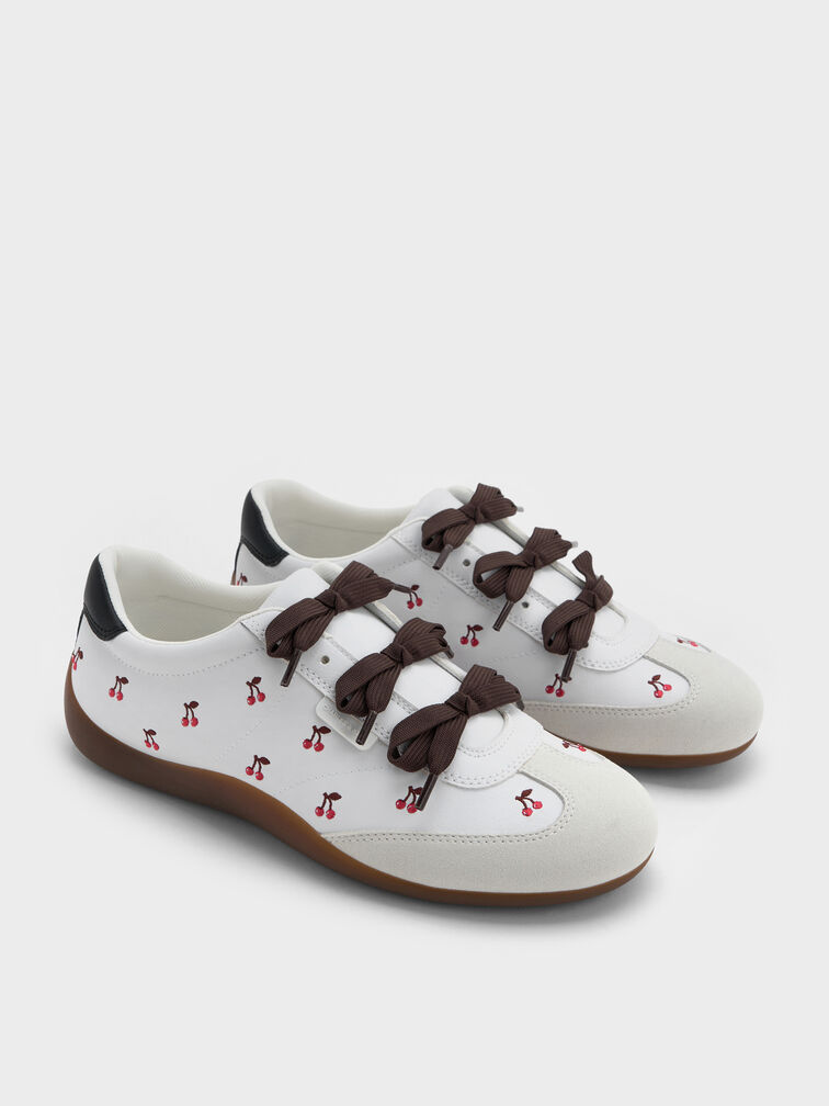 Cherry-Print Contrast-Panel Triple-Bow Sneakers, Multi, hi-res