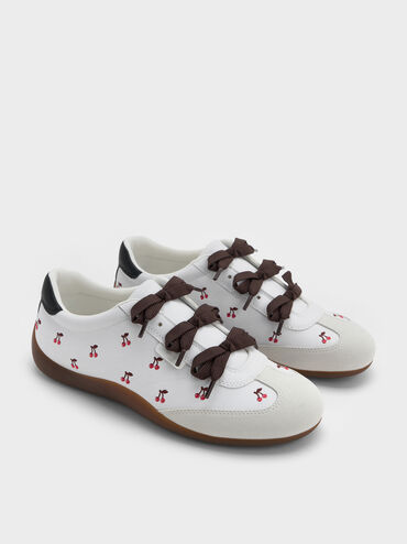 Cherry-Print Contrast-Panel Triple-Bow Sneakers, Multi, hi-res