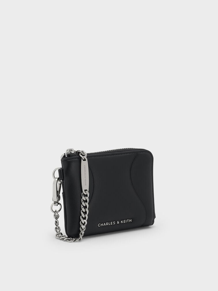 Nelly Wavy-Panel Chain-Strap Wristlet, Noir, hi-res