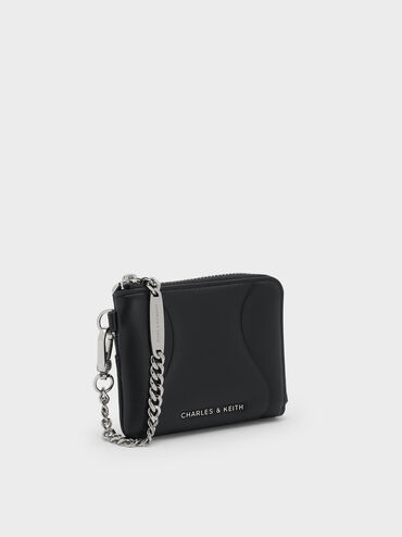 Nelly Wavy-Panel Chain-Strap Wristlet, Noir, hi-res