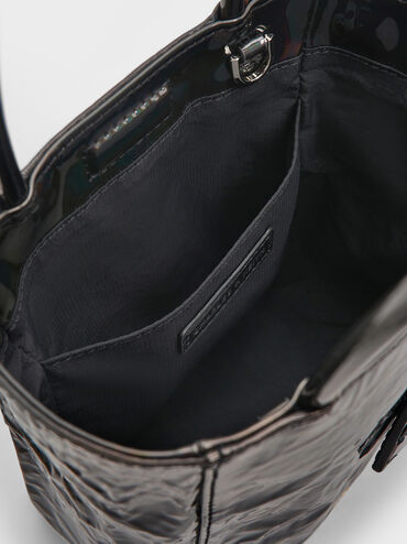 Matina Patent Crinkle-Effect Elongated Tote Bag, Prism Noir, hi-res