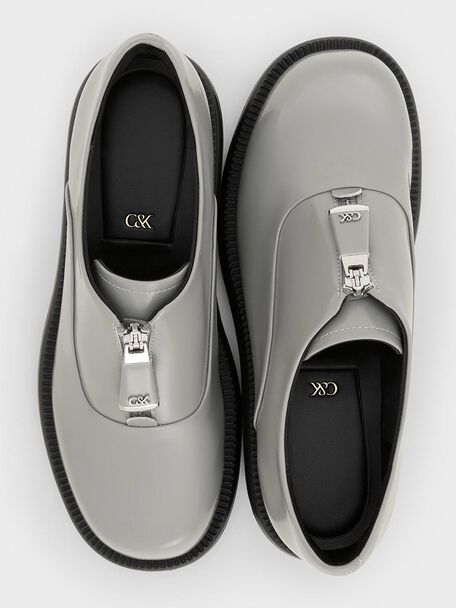 Nina Leather Zip-Up Loafers, Grey, hi-res