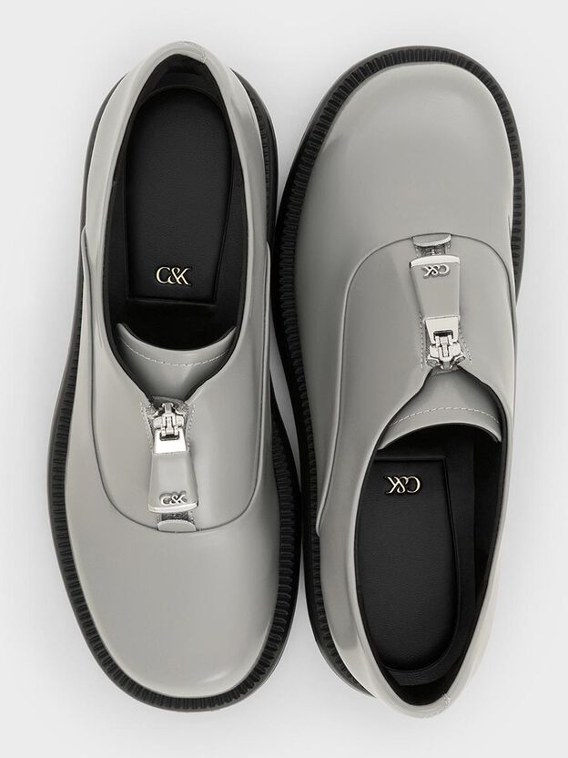 Nina Leather Zip-Up Loafers, Grey, hi-res