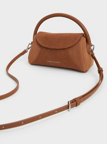 Girls' Nelly Recycled Suede & Corduroy Top Handle Bag, Brown, hi-res