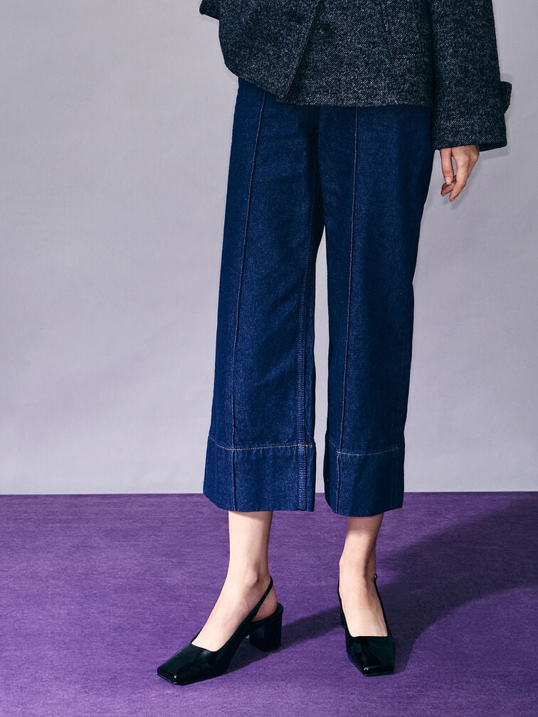 Patent Square-Toe Slingback Pumps, Black Patent, hi-res