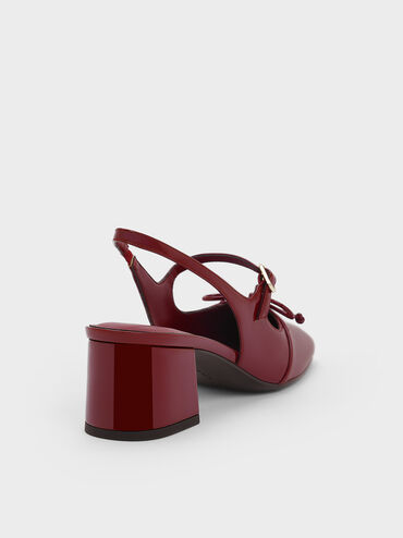 Patent Bow Crystal-Pearl Slingback Mary Jane Pumps, Burgundy, hi-res