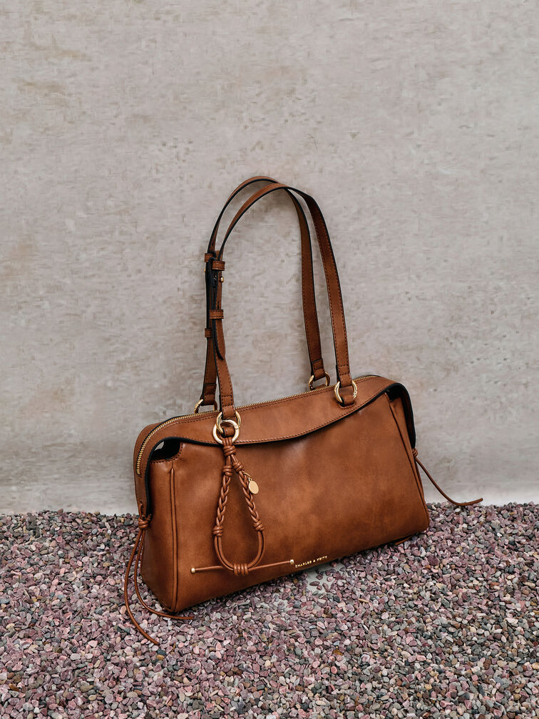 Haylen Braided-Charm Shoulder Bag, Distressed Tan, hi-res