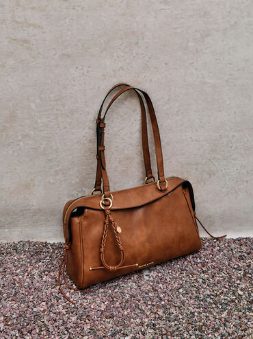 Haylen Braided-Charm Shoulder Bag, Distressed Tan, hi-res