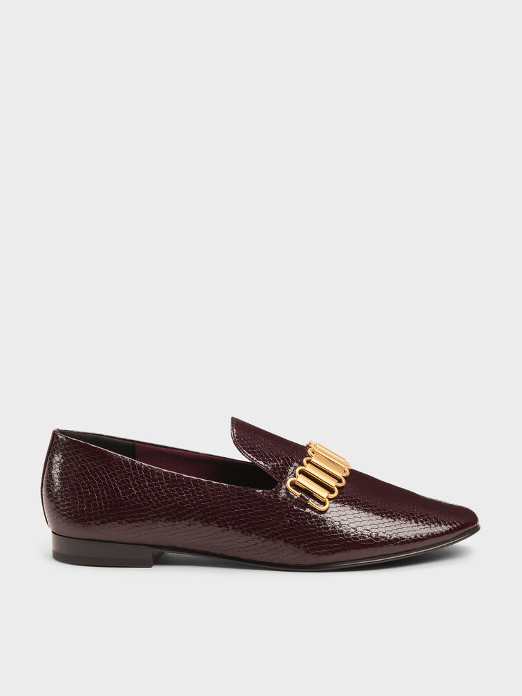 Snake-Print Metallic-Accent Loafers, Animal Print Burgundy, hi-res