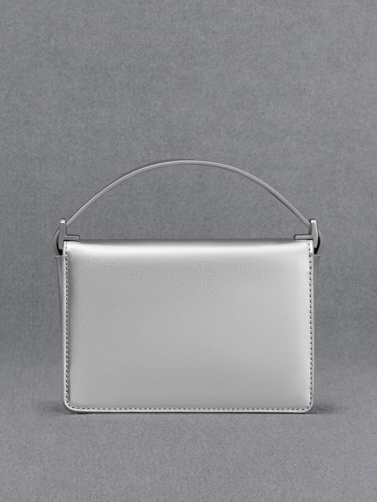 Leather Metallic Boxy Bag, Silver Leather Metallic Boxy Bag, Silver, hi-res
