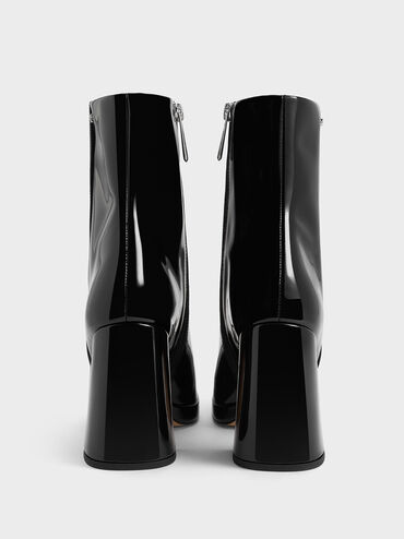 Jyll Patent Leather Sculptural-Heel Ankle Boots, Black Patent, hi-res