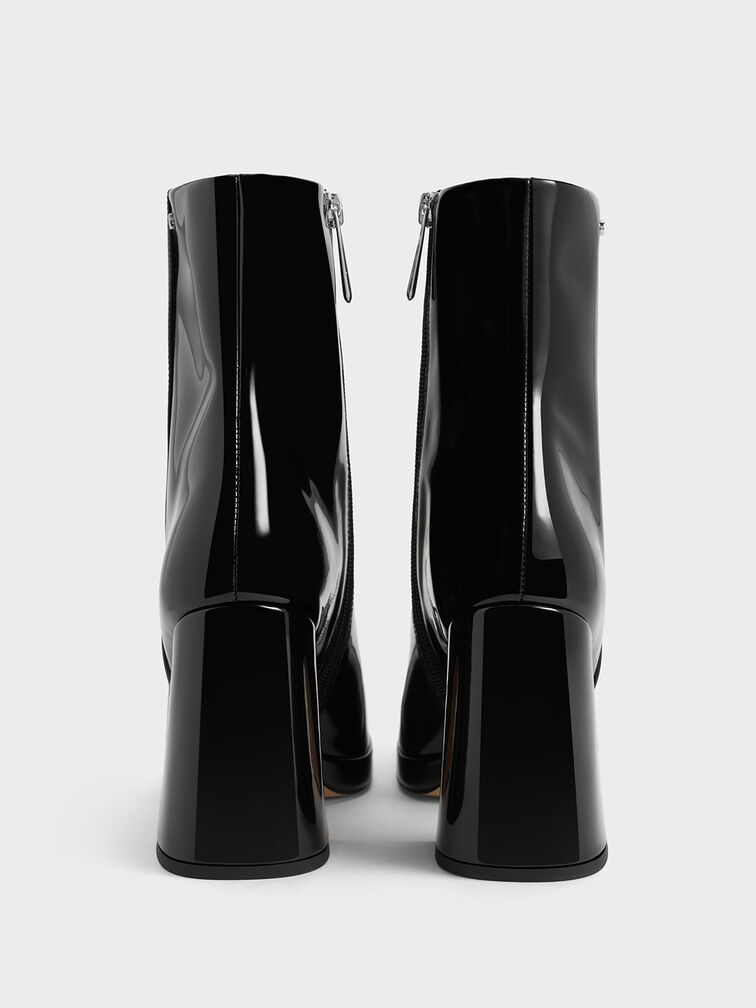 Jyll Patent Leather Sculptural-Heel Ankle Boots, Black Patent, hi-res