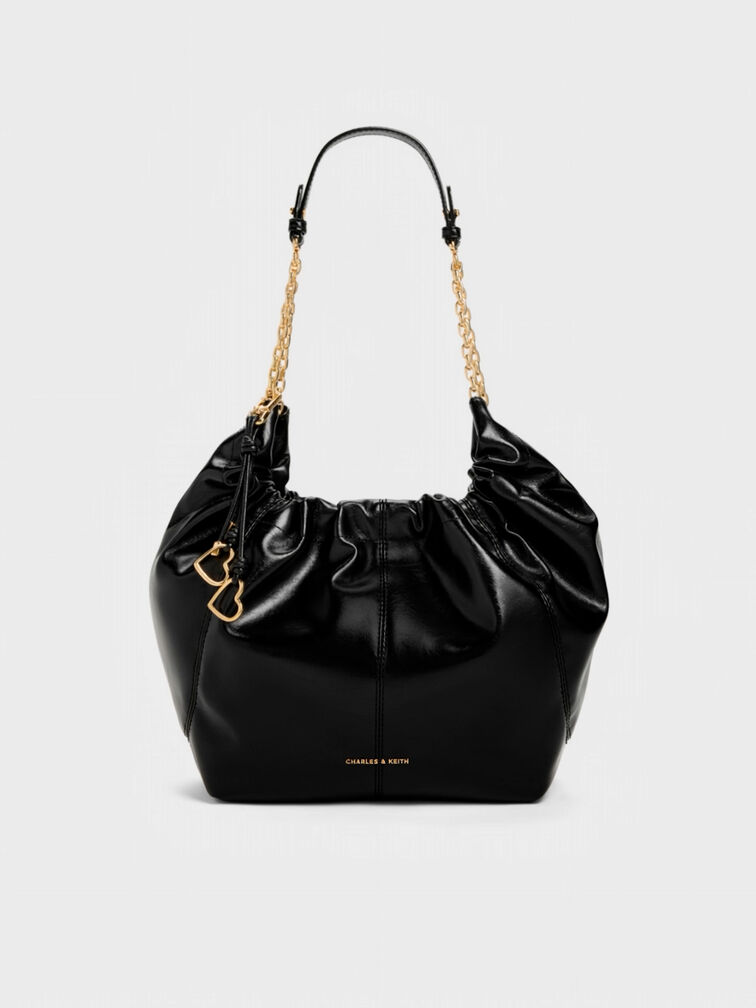 Ciara Ruched Hobo Bag, Black, hi-res