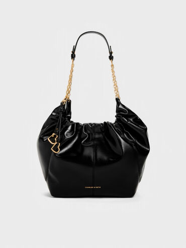 Ciara Ruched Hobo Bag, Black, hi-res