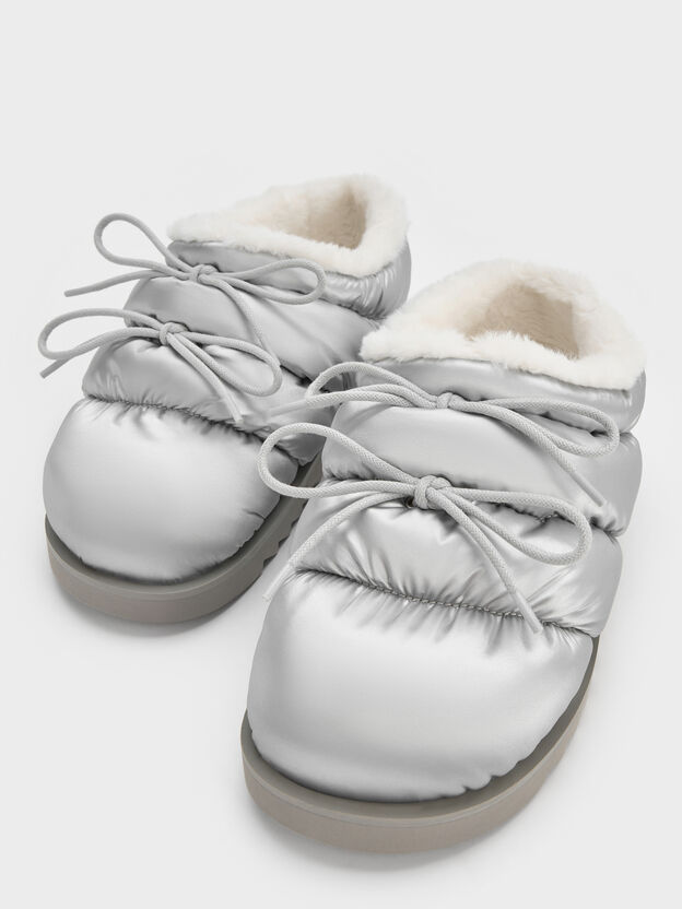 Egan Nylon Puffy Mules, Silver, hi-res