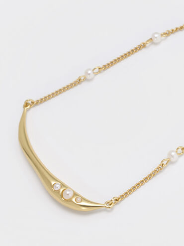 Corrine Pearl Sculptural Necklace, Brush Gold, hi-res