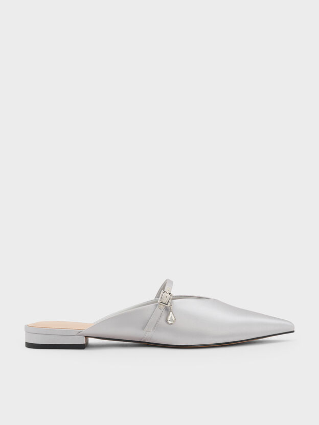 Teardrop-Crystal Flat Mules, Silver, hi-res