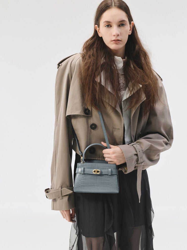 Aubrielle Croc-Effect Belted Top Handle Bag, Smoky Blue, hi-res