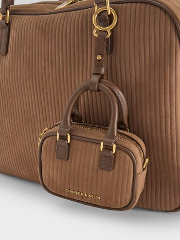 Sianna Corduroy Bowling-Bag Charm, Mocha Brown, hi-res