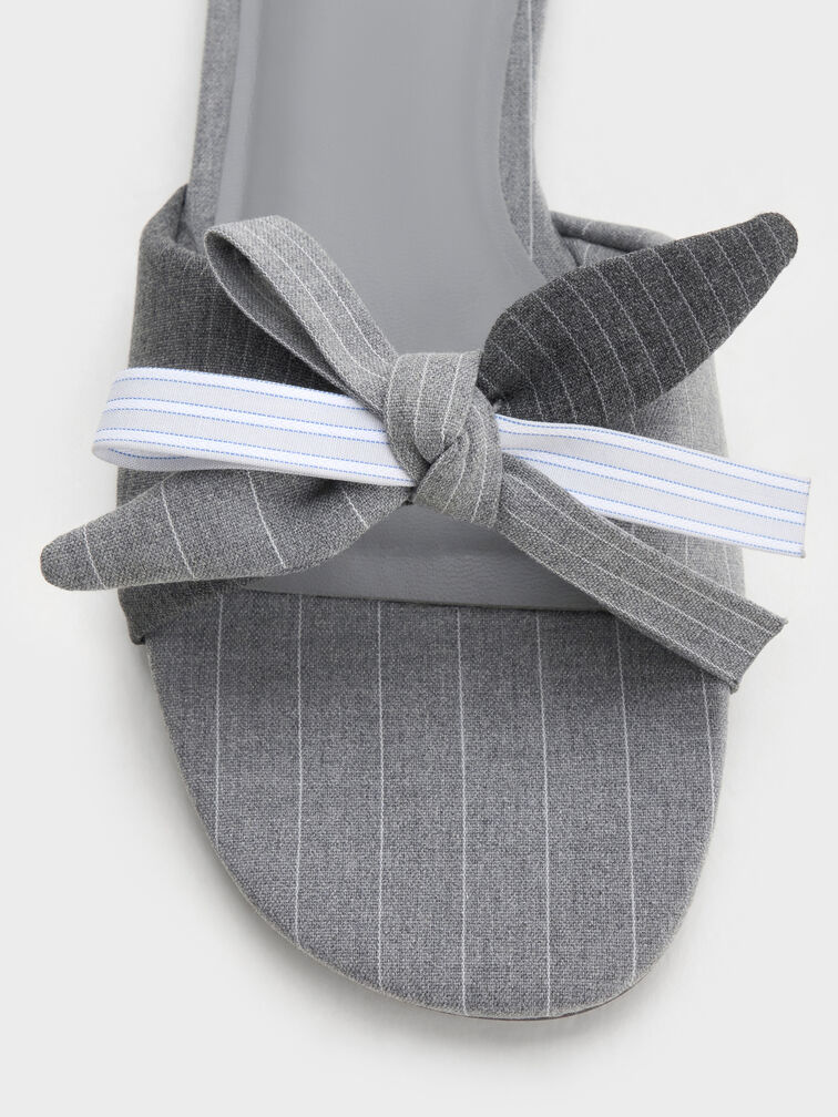Striped Bow Slide Sandals, Grey, hi-res