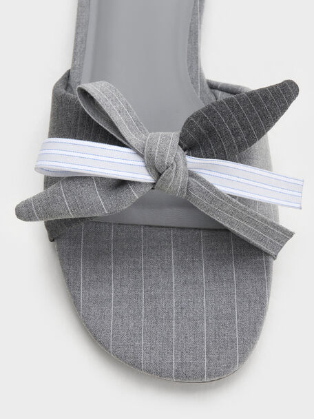 Striped Bow Slide Sandals, Grey, hi-res